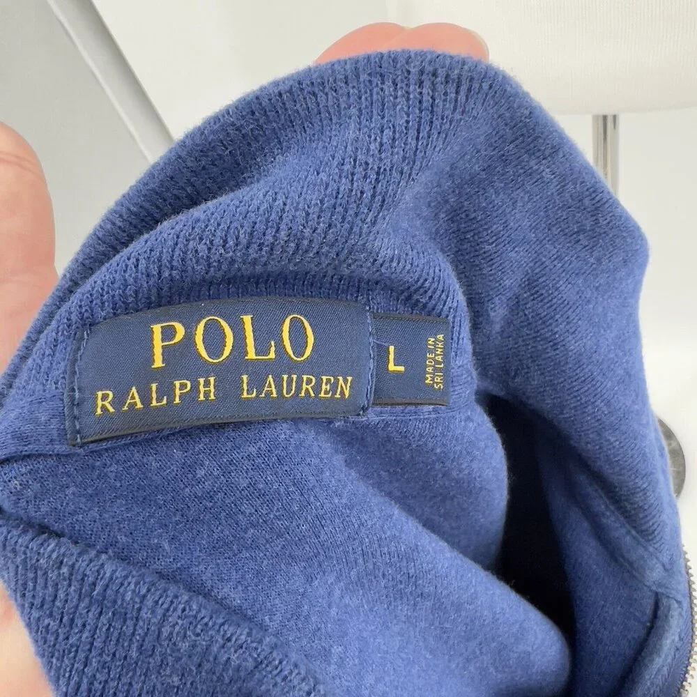 Polo Ralph Lauren Men's Pullover 1/4-Zip Sweater Blue Yellow Pony L Large - Picture 6 of 6